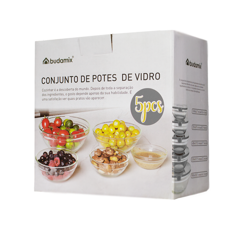 Conjunto de 5 Potes, Tampa Cinza - Budamix
