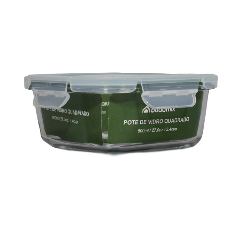 Pote de Vidro Hermético 800ml, vedação verde escuro - Budamix