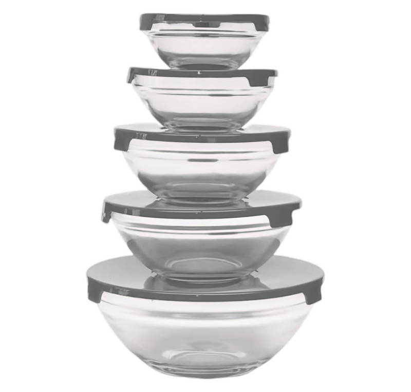 Conjunto de 5 Potes, Tampa Cinza - Budamix