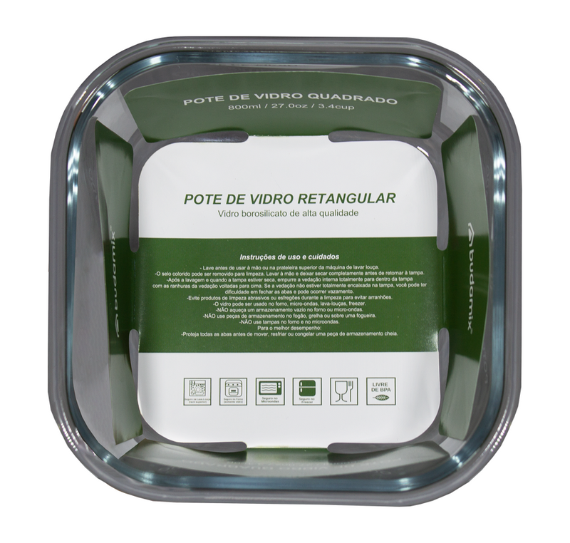 Pote de Vidro Hermético 800ml, vedação verde escuro - Budamix
