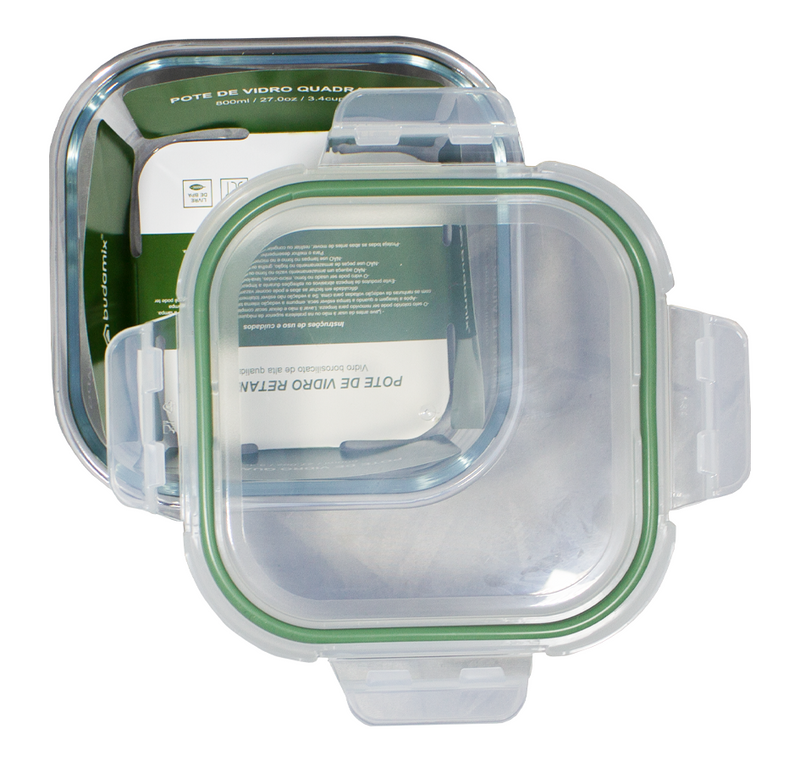 Pote de Vidro Hermético 800ml, vedação verde escuro - Budamix