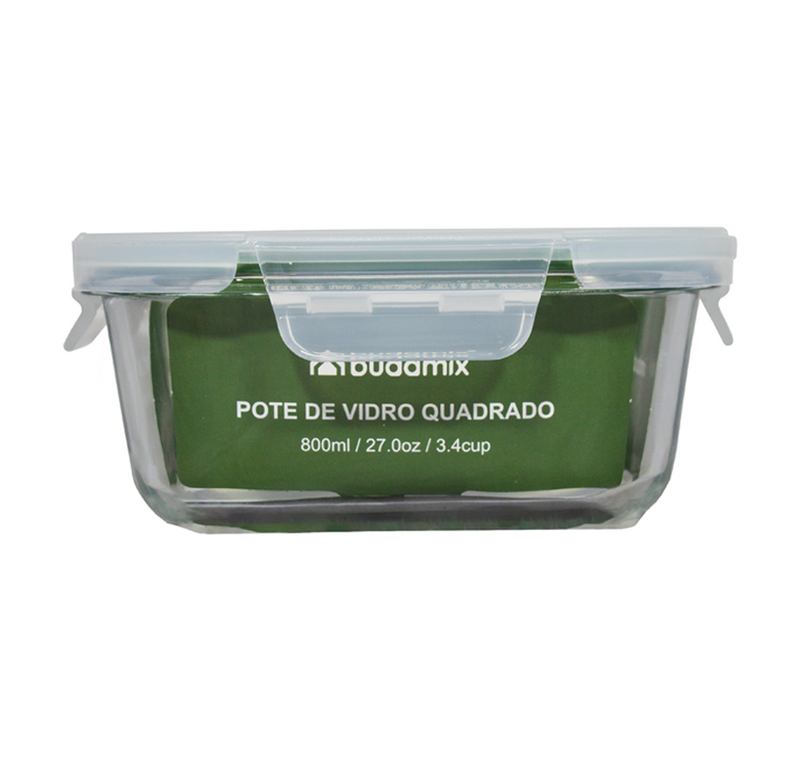 Pote de Vidro Hermético 800ml, vedação verde escuro - Budamix