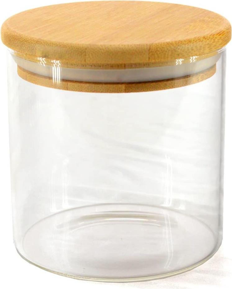 Pote Hermético Cilíndrico de Vidro com Tampa de Bambu 500ML