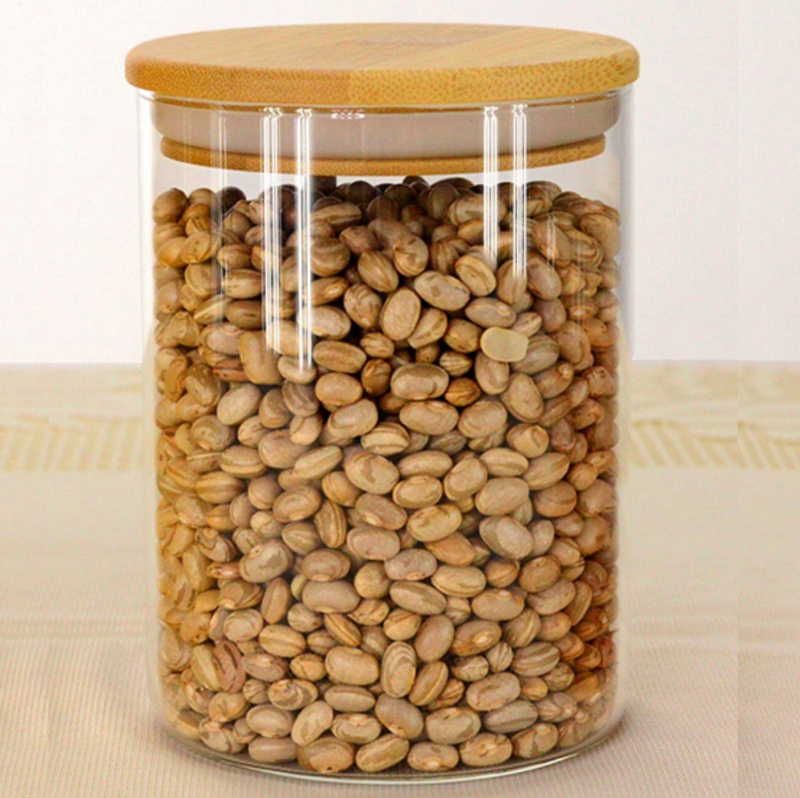 Pote Hermético Cilíndrico de Vidro com Tampa de Bambu 600ML
