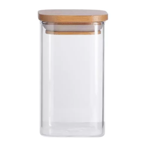 Pote Hermético Quadrado de Vidro com Tampa de Bambu 400ML
