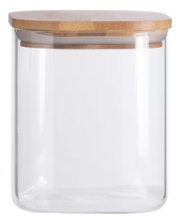 Pote Hermético Quadrado de Vidro com Tampa de Bambu 1000ML