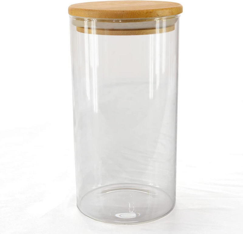 Pote Hermético Cilíndrico de Vidro com Tampa de Bambu 1000ML
