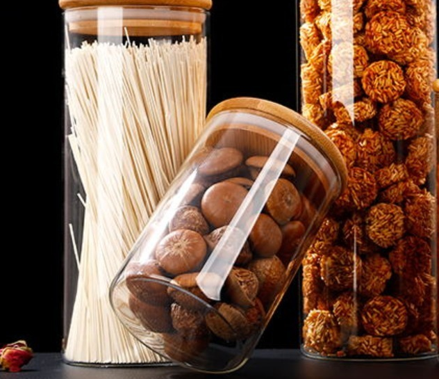 Pote Hermético Cilíndrico de Vidro com Tampa de Bambu 600ML