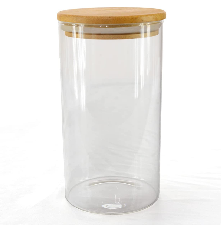 Pote Hermético Cilíndrico de Vidro com Tampa de Bambu 750ML