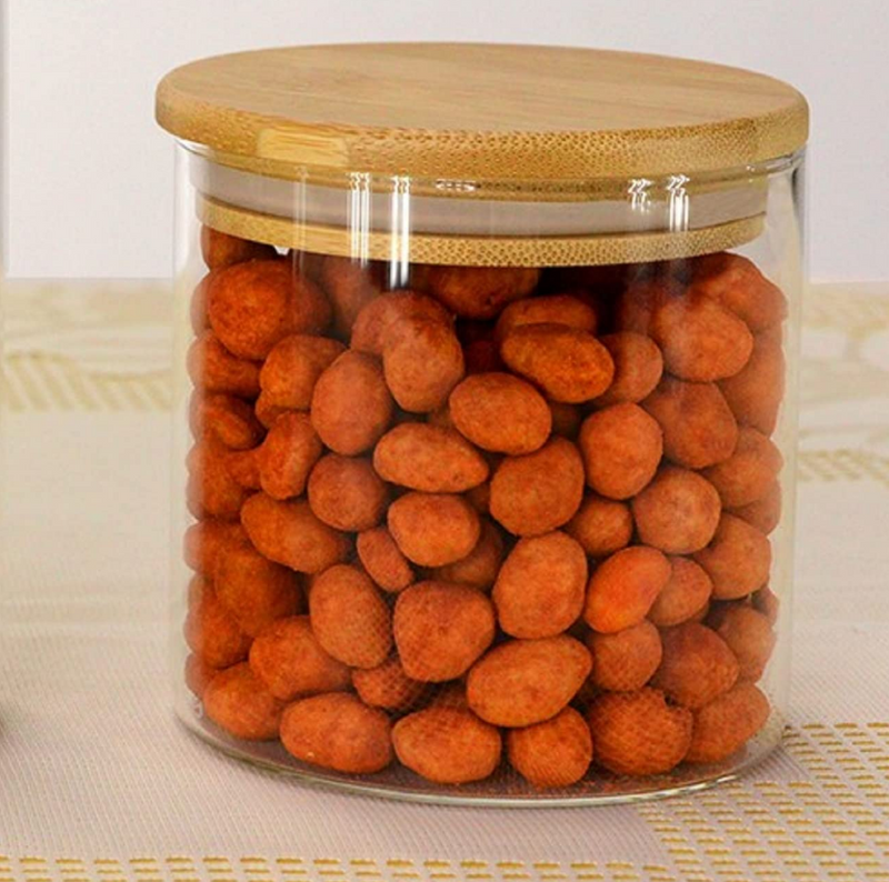 Pote Hermético Cilíndrico de Vidro com Tampa de Bambu 500ML
