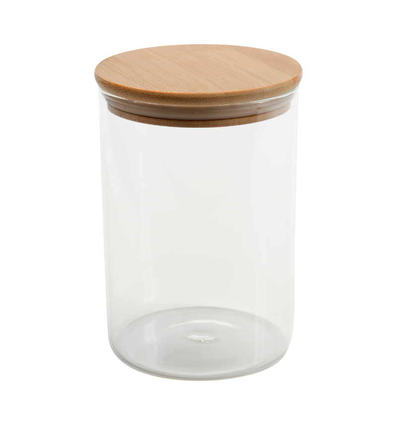 Pote Hermético Cilíndrico de Vidro com Tampa de Bambu 600ML