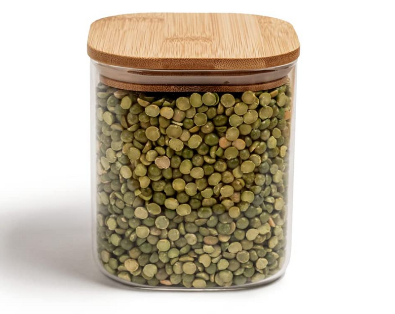 Pote Hermético Quadrado de Vidro com Tampa de Bambu 1000ML