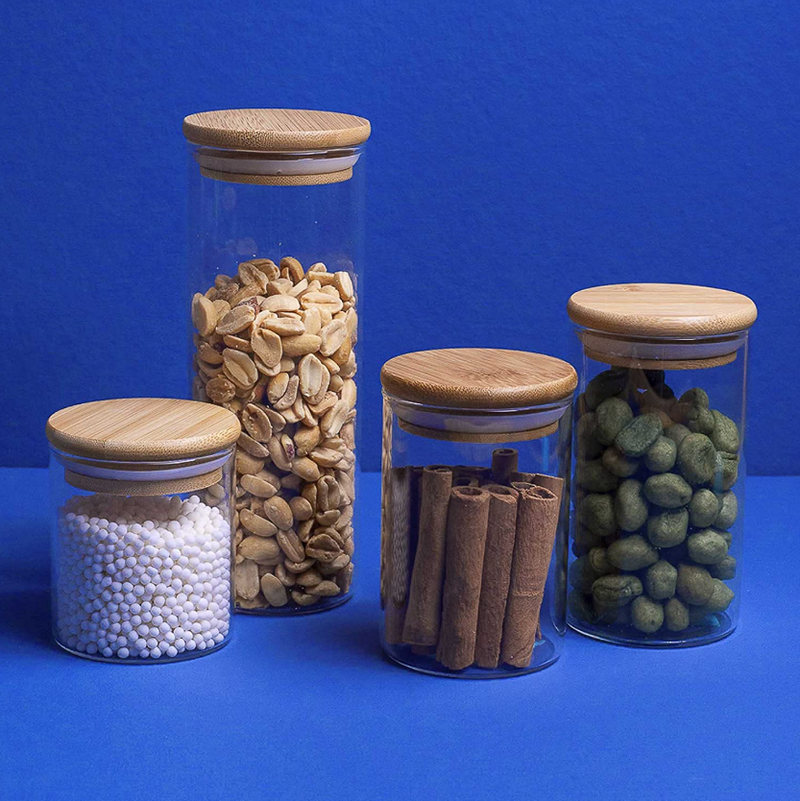 Pote Hermético Cilíndrico de Vidro com Tampa de Bambu 500ML