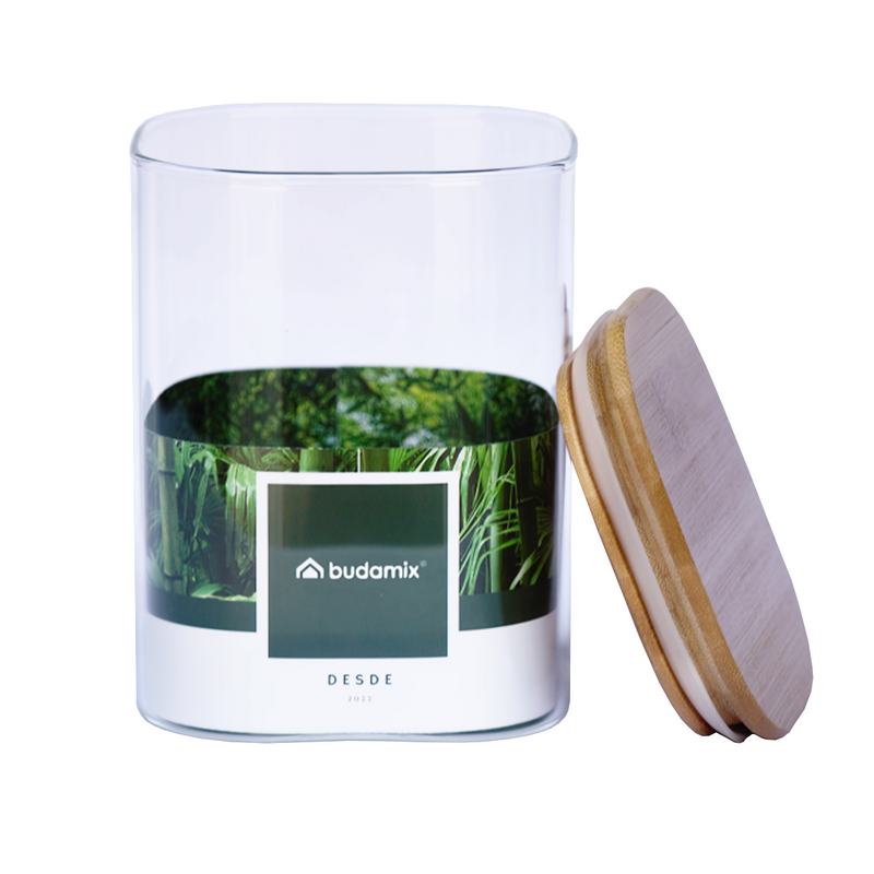 Pote Hermético Quadrado de Vidro com Tampa de Bambu 1000ML