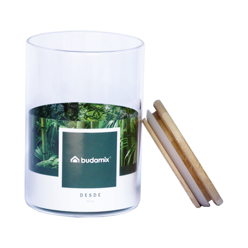 Pote Hermético Cilíndrico de Vidro com Tampa de Bambu 600ML