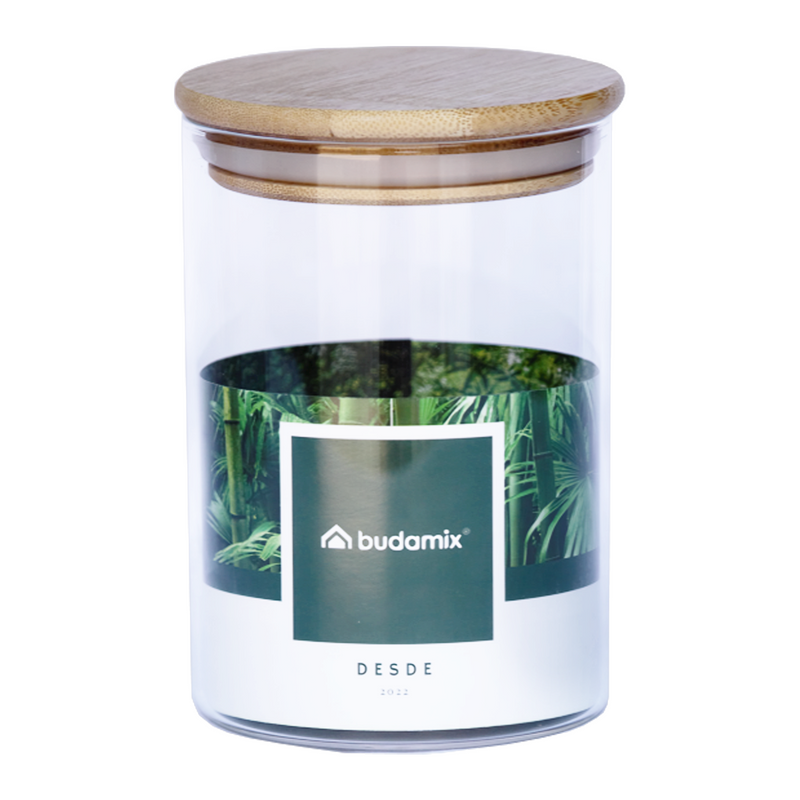Pote Hermético Cilíndrico de Vidro com Tampa de Bambu 600ML