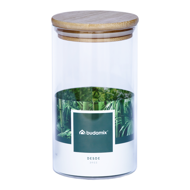 Pote Hermético Cilíndrico de Vidro com Tampa de Bambu 750ML