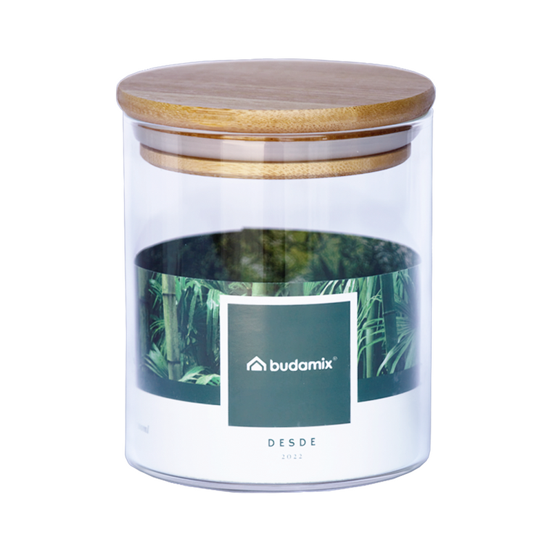 Pote Hermético Cilíndrico de Vidro com Tampa de Bambu 500ML