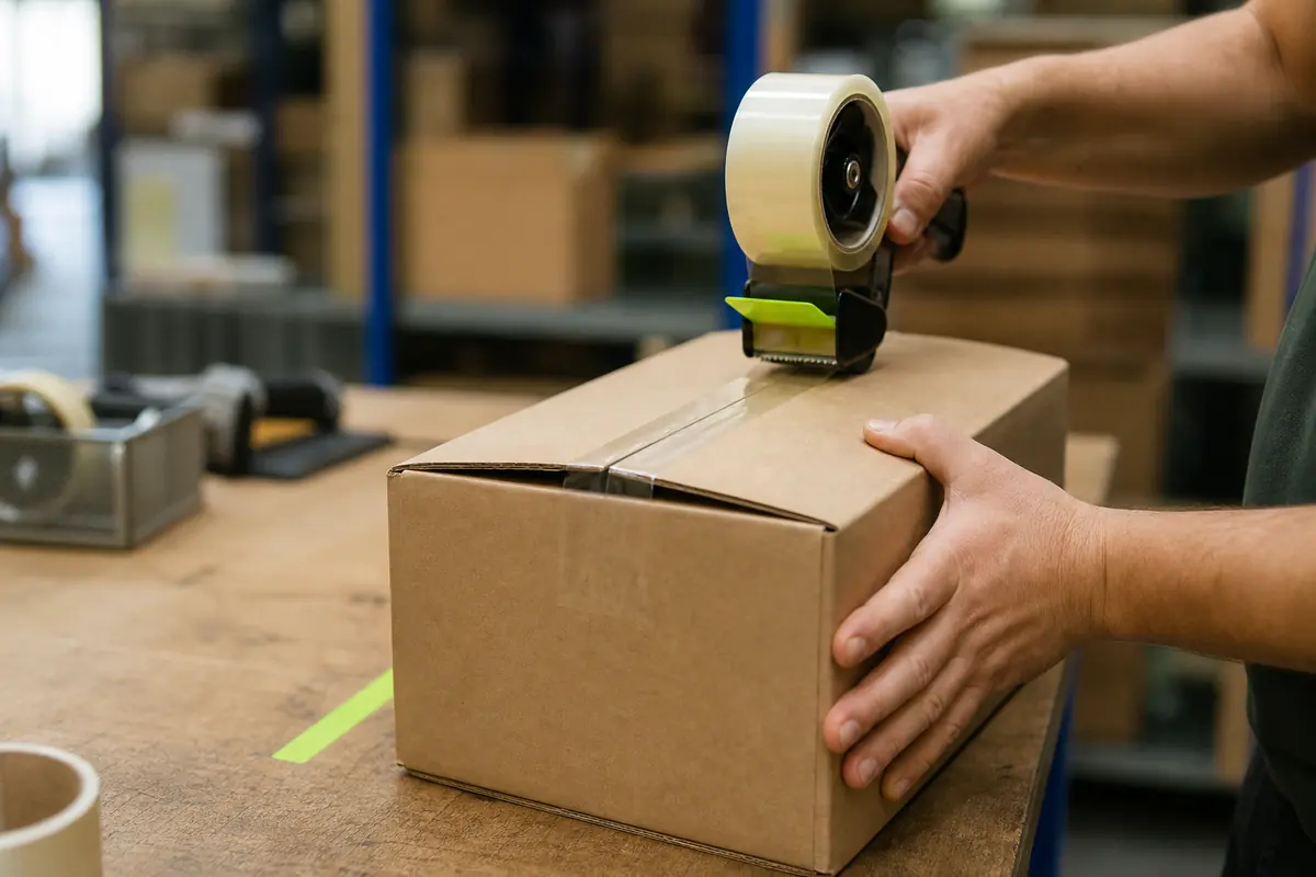 Caixa de pedido sendo lacrada para expedição